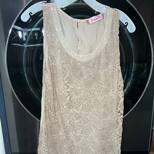 Jennifer T Knit Couture Dress- Beige/Grey/Taupe- Lace Overlay w/ Shimmer Size S